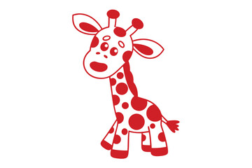 A charming red spotted giraffe illustration stands smiling, bringing a playful innocence to any project