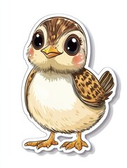 Fototapeta premium Sticker, cute cheerful cartoon quail chick, white background 
