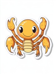 Sticker, cute cheerful cartoon scorpionling, white background