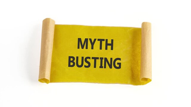 Myth busting word concept. Business concept. Animation of the MYTH BUSTING conceptual text on a note on a white background