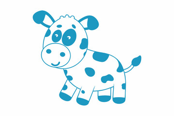 Adorable blue calf stands cheerfully with rounded spots and a charming small tail