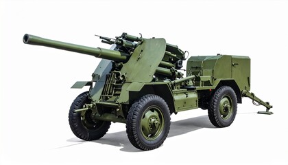 Green military field gun isolated on white plain backgrounf