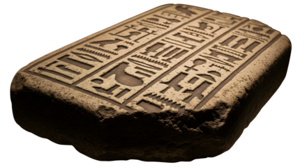 Ancient egyptian stone tablet with hieroglyphs isolated on transparent background