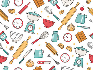 Showcasing Seamless Wallpaper Bakery Utensils Bold Vect Dynamic High-Quality Stock Image