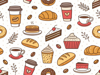 Seamless Wallpaper Coffee And Bakery Icons Creative Visual Ideal for Marketing