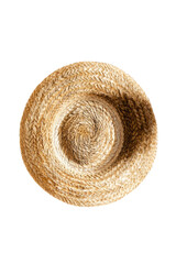 Round straw basket, light tan color, intricate weave