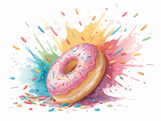 Depicting Vibrant Donut Explosion With Sprinkles And Bold Elegant Professional Photo