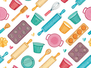 Depicting Bakery Utensils Seamless With Bold Dynamic Professional Photo