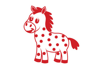 Animated pony figure with white body and red spots presents a friendly, cartoon look