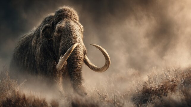 Woolly Mammoth in Dusty Wilderness, Majestic Creature of the Distant Past