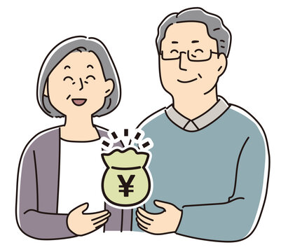 資金を抱える老夫婦_カラー