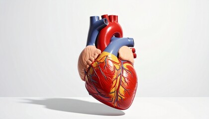 Realistic frontal view of human heart with visible vessels white background—symbolizing anatomical precision, cardiovascular function, and life force.