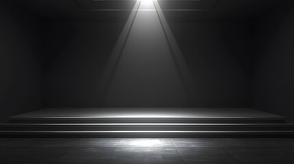 Dramatic empty stage bathed in a single beam of light, perfect for showcasing products, performances, or presentations with an air of mystery and anticipation