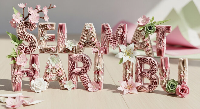 Selamat Hari Ibu Mothers Day Celebration with Floral Decorations.