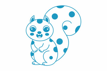 Blue outlined squirrel standing upright with polka dots, and small paws, smiling sweetly