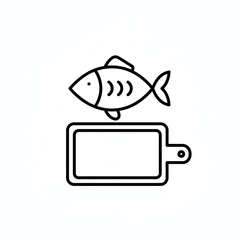 Outline icon of a fish on a cutting board, simple details