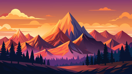 mountain-range--sunset--flat-vector