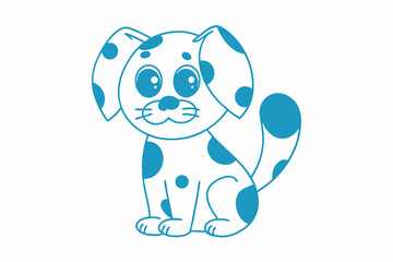 Blue spotted dog outline sits with curious eyes on a white background