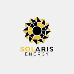 Modern geometric sun logo for a solar company. Clean lines, yellow and black