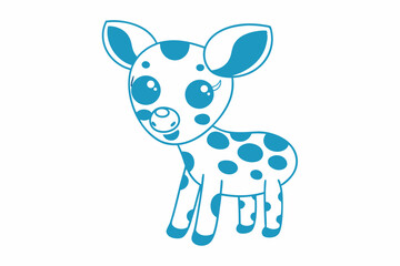 Blue spotted fawn standing gracefully on a white backdrop, showcasing a minimalist cartoon aesthetic