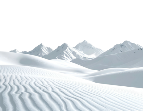 Snowy desert landscape with snow-capped mountains