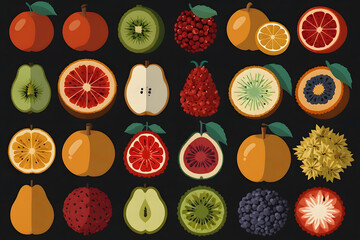 Vibrant assortment of fresh fruits and berries on a dark background