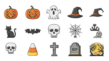 Halloween Vector Icon Set – Line Art Design AI EPS PNG JPEG