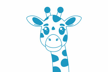 Blue stylized giraffe gazes forward showing its polka dot pattern, set against a white background