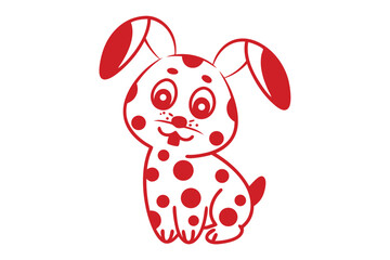 Cartoon bunny shows its tongue, covered in red spots, on a white background