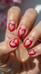 Woman's hand with elegant red nail polish and a fresh manicure