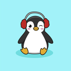 A cute cartoon penguin sitting in adorable pose hand drawn vector character isolated background