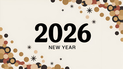 Obraz premium 2026 New Year celebration with abstract confetti and starbursts on a light background
