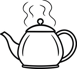 Obraz premium hot tea pot with steam rising line art on transparent background