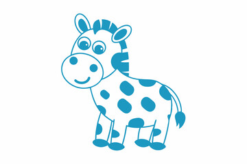 Cartoonish teal zebra stands happily on a white background, displaying its cute, spotted body