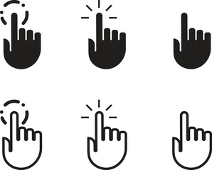 Hand Pointer Cursor Icon Collection. Mouse Click Symbol Set. Clicking Finger Gesture. Computer Cursor Outline. Modern UI Pointer. Touchscreen Interaction.
