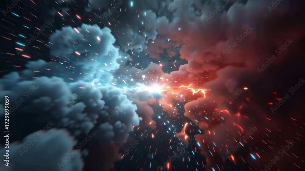 Wall mural epic collision blue and red energy cloud abstract background for creative projects