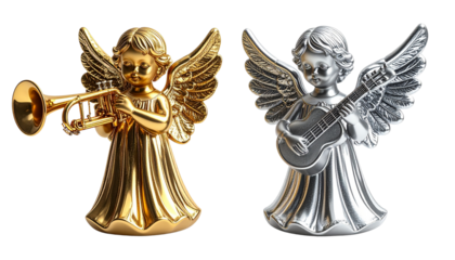  Festive Angel Ornament Collection with Trumpet and Decorative Details, isolated on transparent background