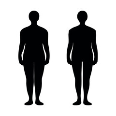 Silhouette comparison of two human figures illustrating body shape differences and proportions