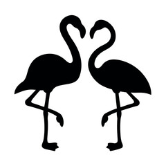 Two elegant black silhouettes of flamingos standing on one leg facing each other