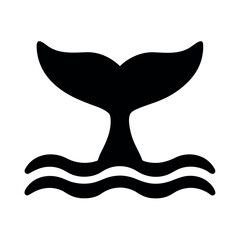 Silhouette of a whale s tail fin emerging from stylized wavy ocean water