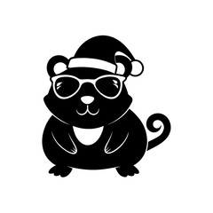 vector silhouette of a cartoon hamster wearing Christmas hat and sunglass