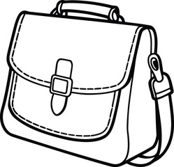 leather messenger bag line art on transparent background