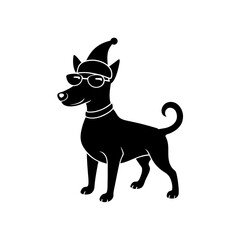 vector silhouette of a cartoon dog wearing Christmas hat and sunglass