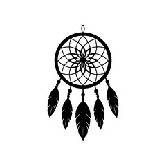 silhouette of a dreamcatcher web with feathered 