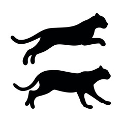 Two black silhouettes of panthers in dynamic poses against a white background