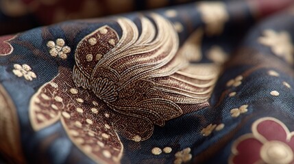 Exquisite Floral Pattern on Folded Fabric: A Textured, Detailed Close-Up