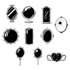 Set Abstract Doodle Elements Hand Drawn Outline Mirror Sketch Vector Design Style Isolated On White Background Illustration For Knitting, Embroidery, Sewing 