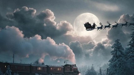 santa's background, pulling over harbor, particulars of the of it the christmas a flying british with sky, the across a steam train in large a a snowy scene, sleigh reindeer full moon, lots 12291020 1 - Powered by Adobe