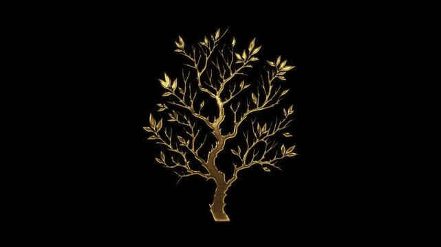 Branch with slightly reflected outlines on a gold foil-like surface, loop, alpha channel

