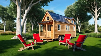 Tiny Wooden House on Wheels | Cozy Portable Cabin for Eco-Friendly Living in Nature